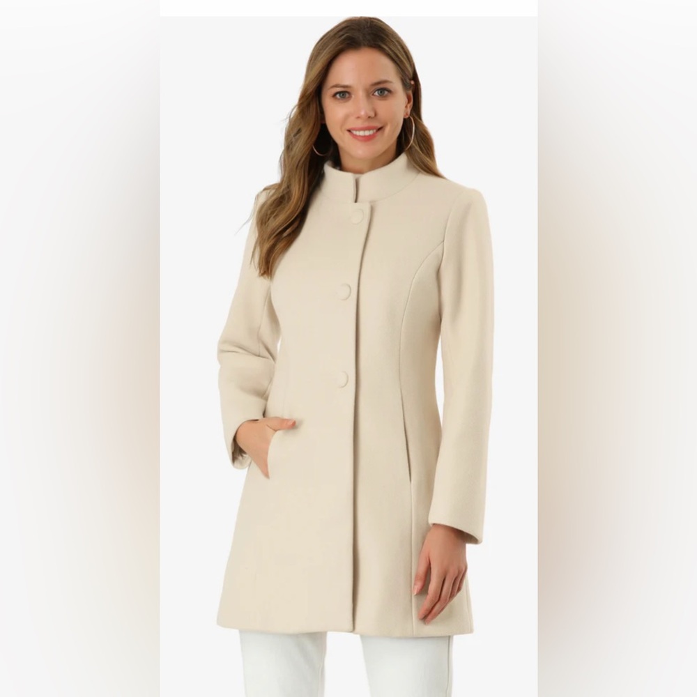 Brand New-Allegra-K Stand Collar Single Breasted Pea Coat